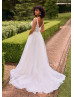 White Lace Tulle V Back Floral Garden Wedding Dress White Lace Tulle V Back Floral Garden Wedding Dress